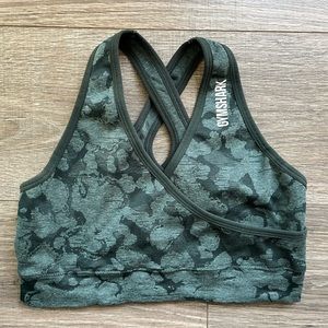 Gymshark Camo Sports Bra Womens S Small Hunter Green Cross Back Unpadded Fitted